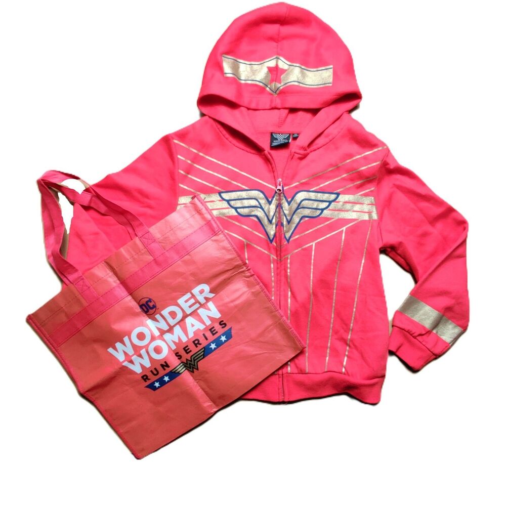 DC Wonder Woman Hoodie Girls XL Red Zip Jacket Costume Cosplay + Tote
